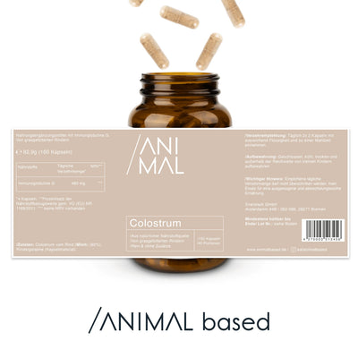 Darstellung der Naehrstoffe von Beef Colostrum Capsules von Animal Based, 240 Kapseln für 30 Portionen