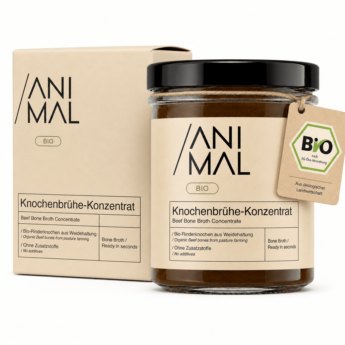 Animal Based Beef Bone Broth Concentrate als praktische Knochenbrühe-Paste für schnelle Brühe ohne stundenlanges Kochen.