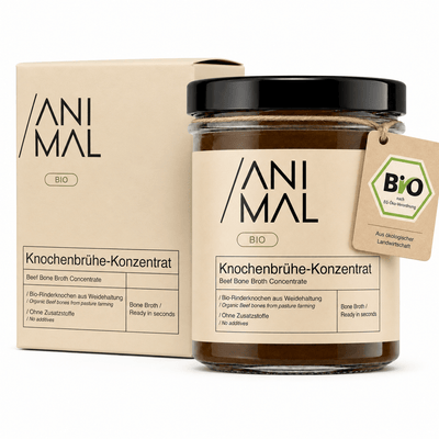 Animal Based Beef Bone Broth Concentrate als praktische Knochenbrühe-Paste für schnelle Brühe ohne stundenlanges Kochen.
