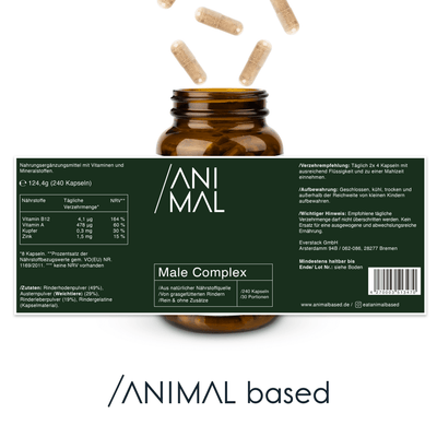 Darstellung der Naehrstoffe von Male Complex Capsules von Animal Based, 240 Kapseln für 30 Portionen