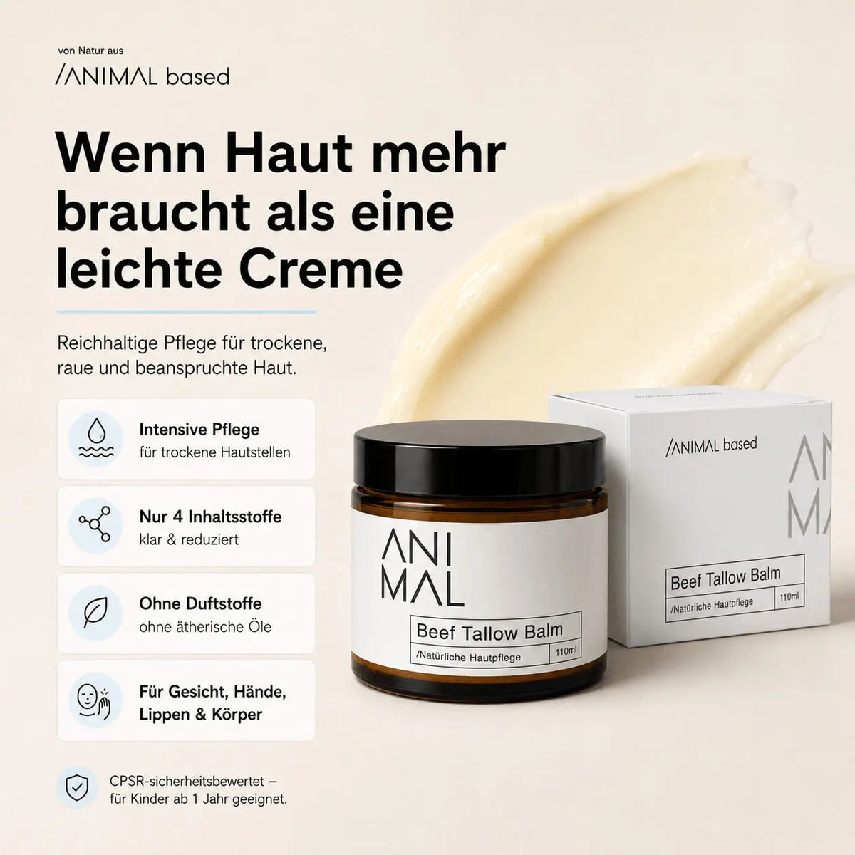 Animal Based Beef Tallow Balm – 100 Prozent natürliche Hautpflege für trockene und empfindliche Haut