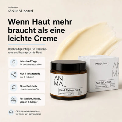 Animal Based Beef Tallow Balm – 100 Prozent natürliche Hautpflege für trockene und empfindliche Haut