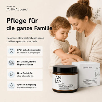 Natürliche Inhaltsstoffe im Beef Tallow Balm – Rindertalg, Olivenöl, Bienenwachs und Vitamin E von Animal Based